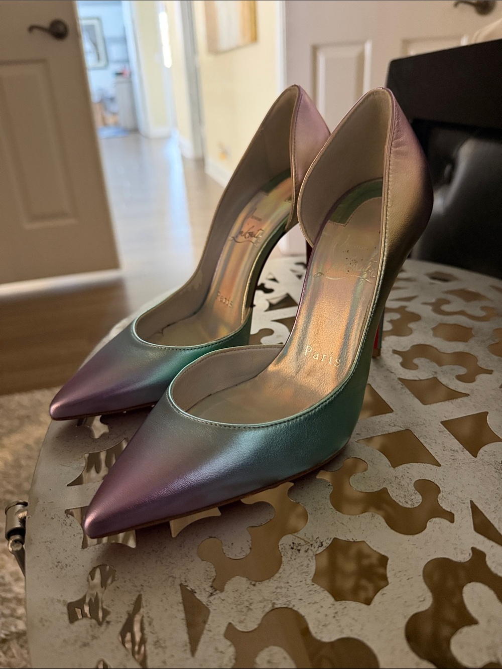 Christian Louboutin Iridescent D’Orsay Pumps - Purple/Teal/Gold